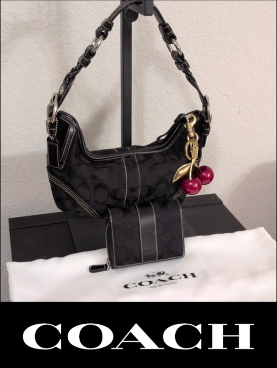 Coach Handbags - Y2K Coach Hobo In Black Signature Jacquard and Wallet SET Rare Vintage Coach Bag
